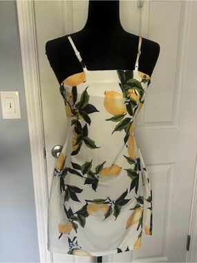 Zaful Lemon Print Tie Back Mini Dress | Open Back | Adjustable Straps | Summer
